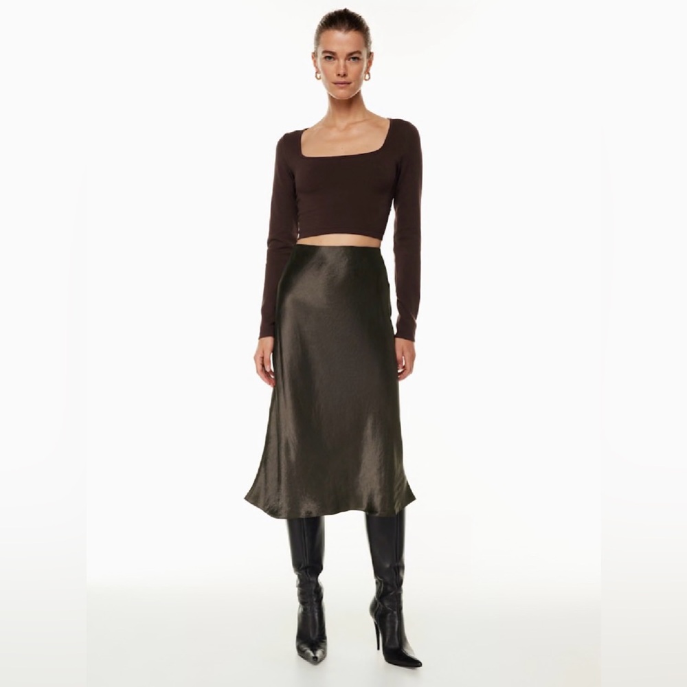 Aritzia Babaton Slip Brown Satin Midi Skirt *brand new*